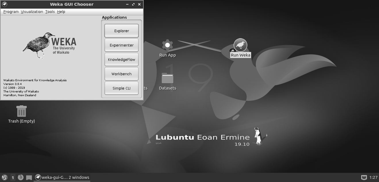 Weka screenshot (grayscale)
